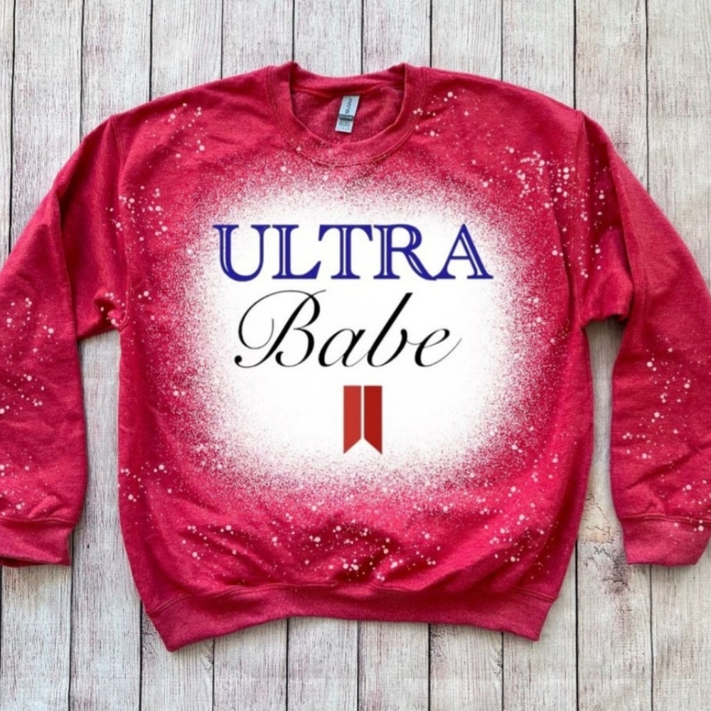 Ultra Babe Michelob Ultra Beer Cozy Crewneck Bleached Sweatshirt NEW